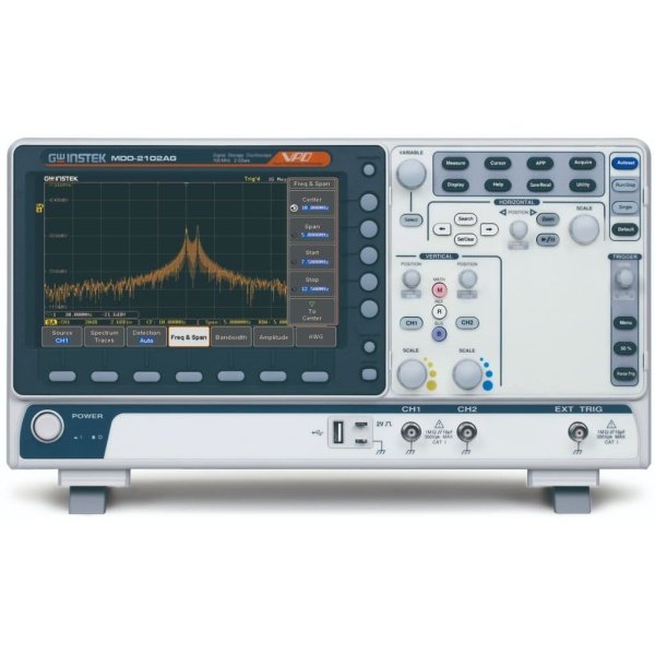 GW Instek MDO-2102AG - 100 MHz/2 Channels Oscilloscope with Spectrum Analyzer and Dual 25 MHz AWG