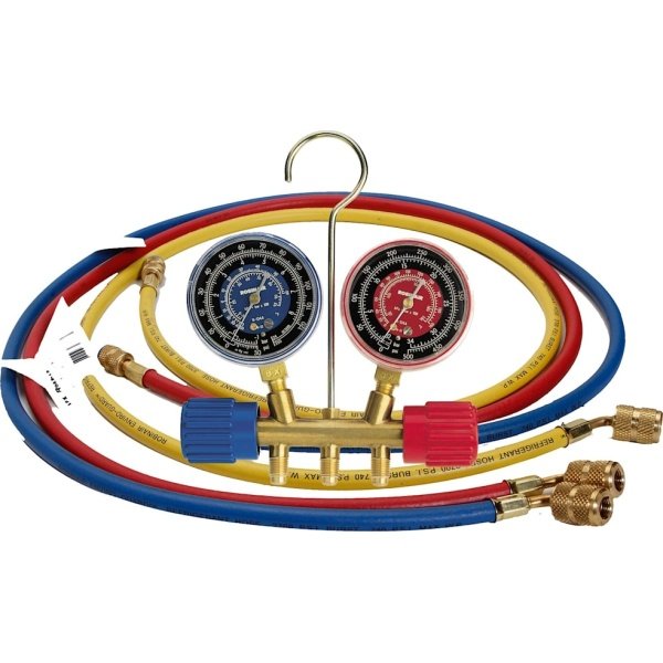 Robinair 40174 - 2 Way Brass Manifold, R22/404A/410A, 60" Hoses w/ Quickseal Fittings