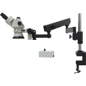 Aven Tools SPZV50-209-550-PCL - SPZV-50 Stereo Zoom Microscope (6.7x - 50x) on Articulating Arm Stand with Integrated Ring Light
