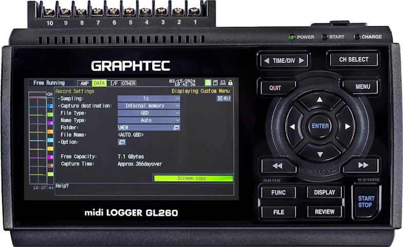 Graphtec GL260 - Midi Data Logger (10 Channels, 4.3in TFT Display) 1 Graphtec GL260 - Midi Data Logger (10 Channels, 4.3in TFT Display)