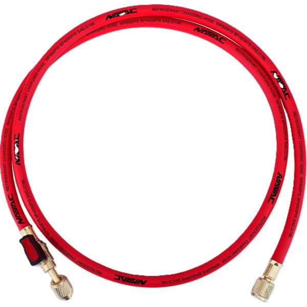 NAVAC NH5CR - 1/4in Charging Hose with Ball Valve, 5ft Long, Red