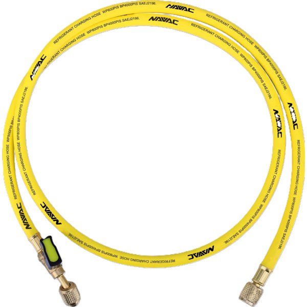 NAVAC NH5CY - 1/4in Charging Hose with Ball Valve, 5ft Long, Yellow