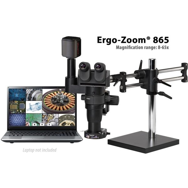 OC White TKDEZT-865-D - Ergo Zoom Trinocular Microscope Package with Camera and Fiber Optic Dual Point Light; Without Monitor