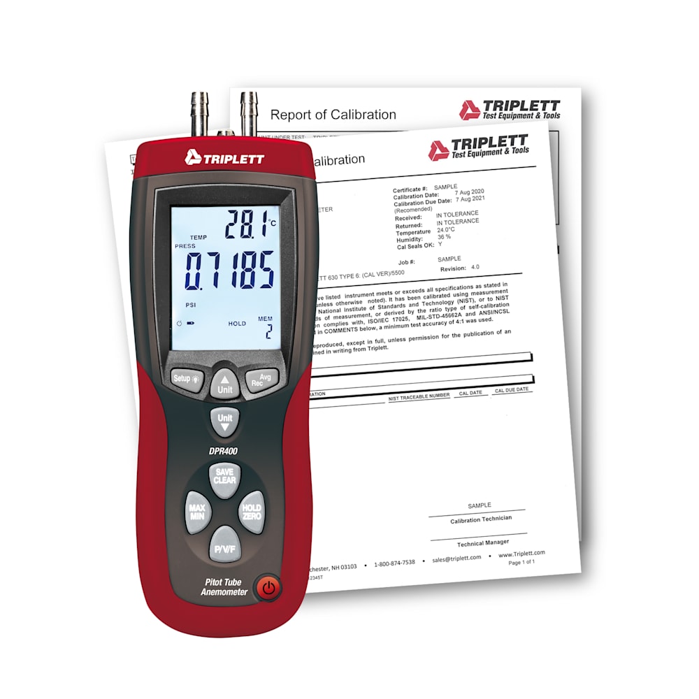 Triplett DPR400-NIST - Differential Pressure, Airflow and Pitot Tube Meter (Incl NIST Cert.) 1 Triplett DPR400-NIST - Differential Pressure, Airflow and Pitot Tube Meter (Incl NIST Cert.)