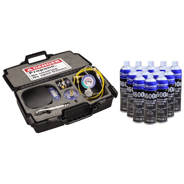 Yellow Jacket 61001 Hydrocarbon Charging Kit with Twelve Cans of R600a